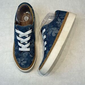Spenco Women’s Hermosa Denim Floral Slip On Canvas Tennis Shoes Sz 8.5 Lace Up